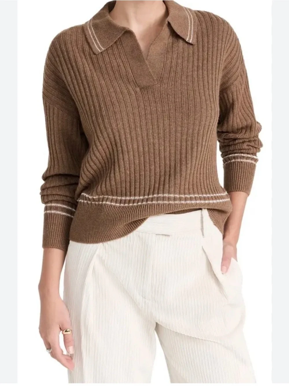 rag & bone Ribbed Monti Polo Sweater in Brown Size M